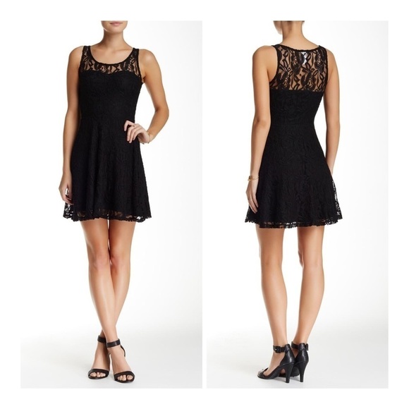 MATERIAL GIRL Lace Overlay Fit & Flare Dress - Picture 1 of 11